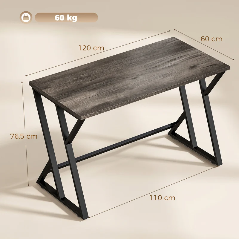 Mesa para Computador 120 cm Escrivaninha Industrial com Estrutura Metálica em Z Mesa de Trabalho para Escritório Cinza Envelhecido
