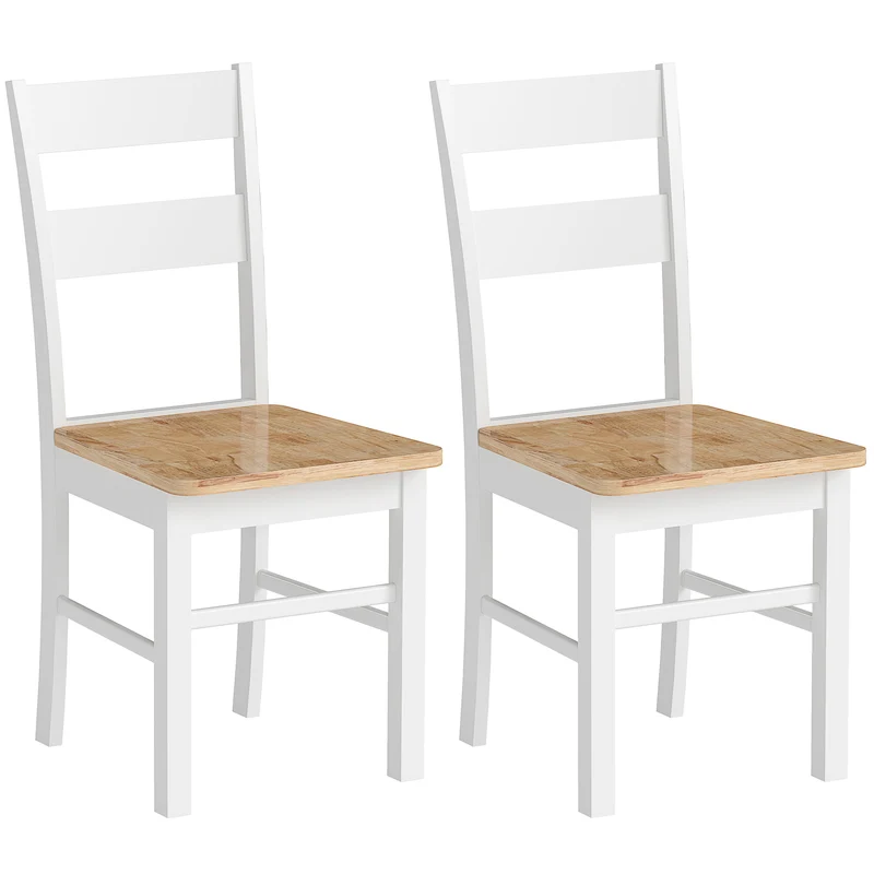 Conjunto de 2 Cadeiras de Cozinha Madeira de Seringueira Encosto com Ripas Curvadas Branco