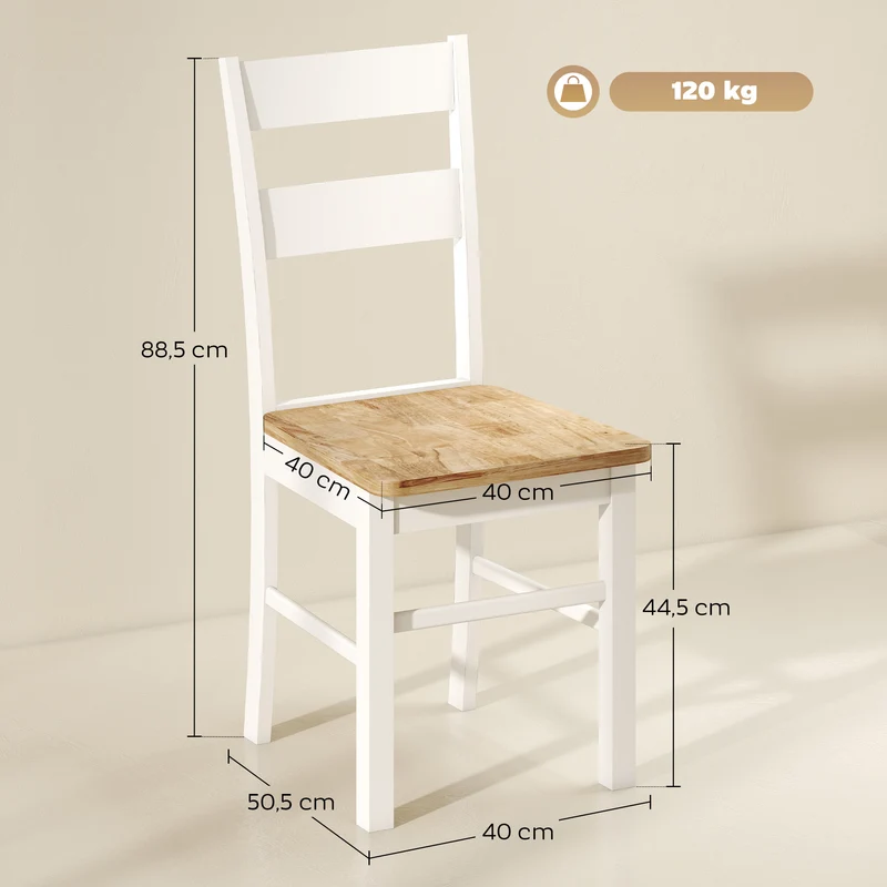 Conjunto de 2 Cadeiras de Cozinha Madeira de Seringueira Encosto com Ripas Curvadas Branco
