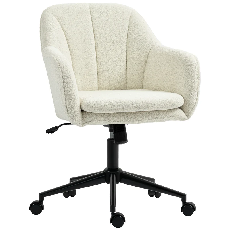 Cadeira de escritório, poltrona de escritório ergonómica com altura regulável, assento giratório, função de balanço, bege