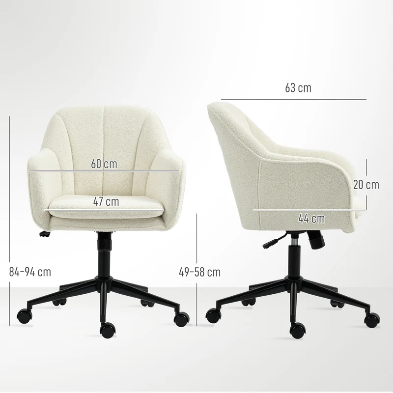 Cadeira de escritório, poltrona de escritório ergonómica com altura regulável, assento giratório, função de balanço, bege