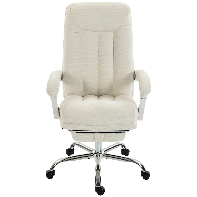 Cadeira de Escritório Ergonômica Poltrona Reclinável em Chenille Altura Ajustável Apoio para Pés Creme