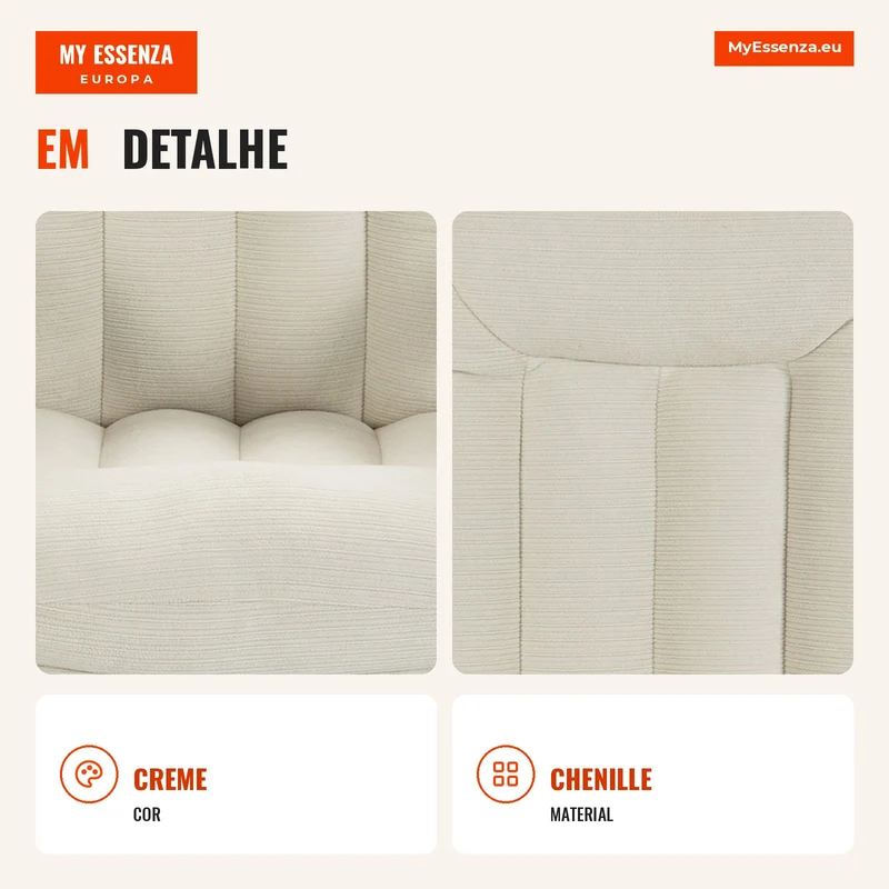 Cadeira de Escritório Ergonômica Poltrona Reclinável em Chenille Altura Ajustável Apoio para Pés Creme