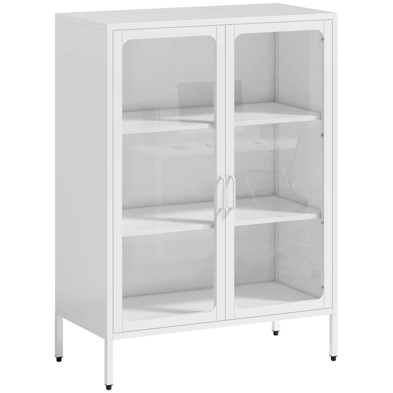 Móvel Porta Documentos em Aço com 2 Portas de Vidro e Prateleiras Reguláveis 80x40x110 cm Branco