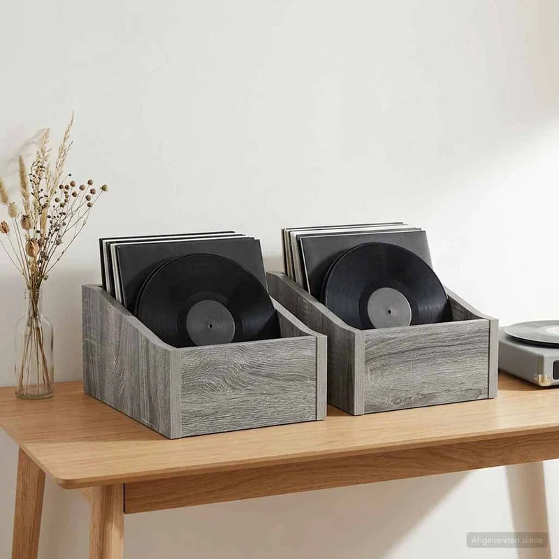 Caixa de Discos LP 2 unid. Sonoma cinzento 23 x 33 x 16 cm
