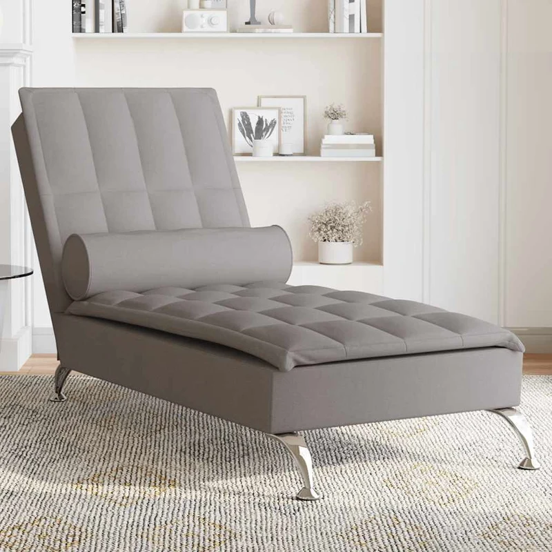 Chaise lounge de massagem com rolo tecido cinzento-acastanhado