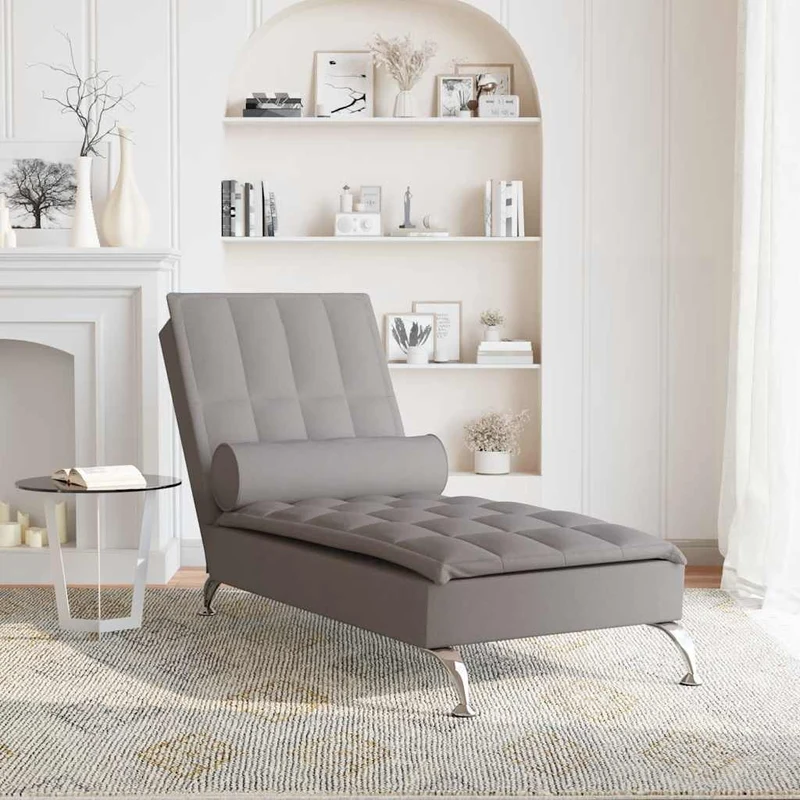 Chaise lounge de massagem com rolo tecido cinzento-acastanhado