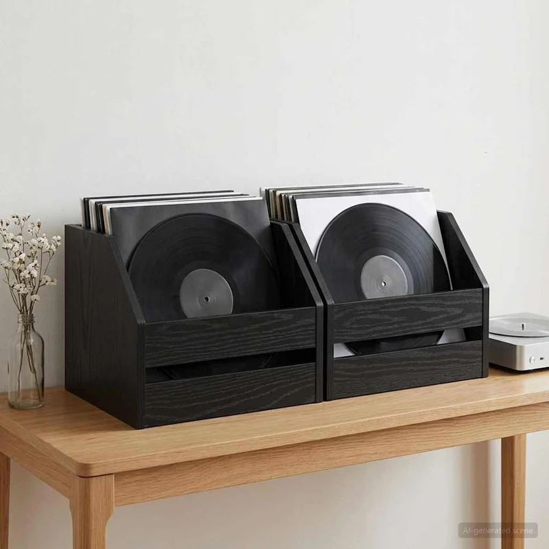 Caixa de Álbum de Vinil 2 unid. Carvalho Preto 38 x 30 x 29 cm