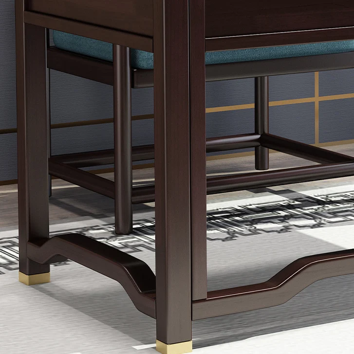 Traditional Chinese Solid Rubber Wood Brass Rectangular Vertical Beam Desk & Chair Set 3-Drawer For Home Office