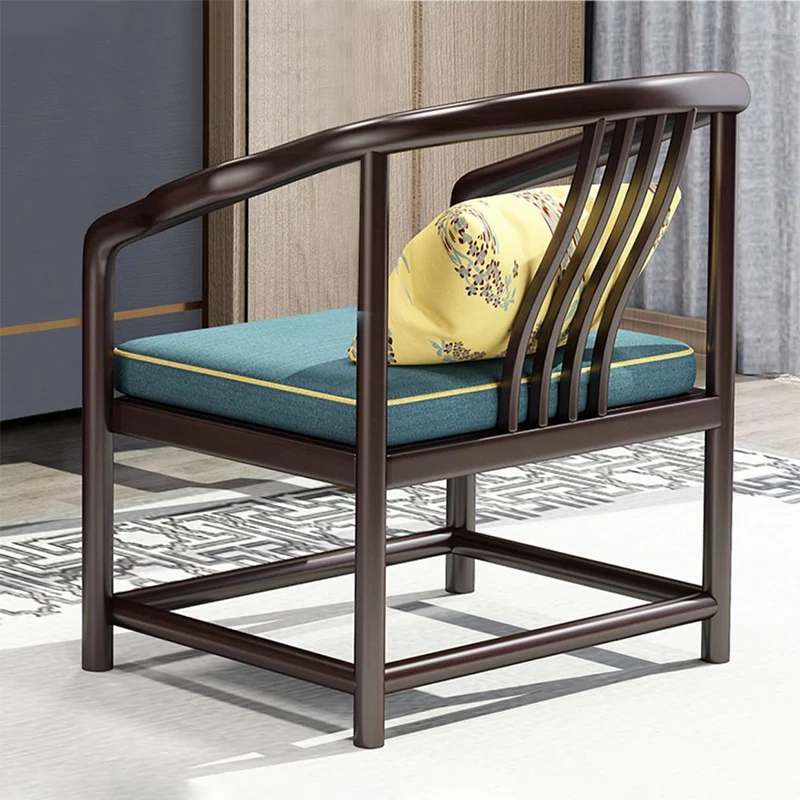 Traditional Chinese Solid Rubber Wood Brass Rectangular Vertical Beam Desk & Chair Set 3-Drawer For Home Office