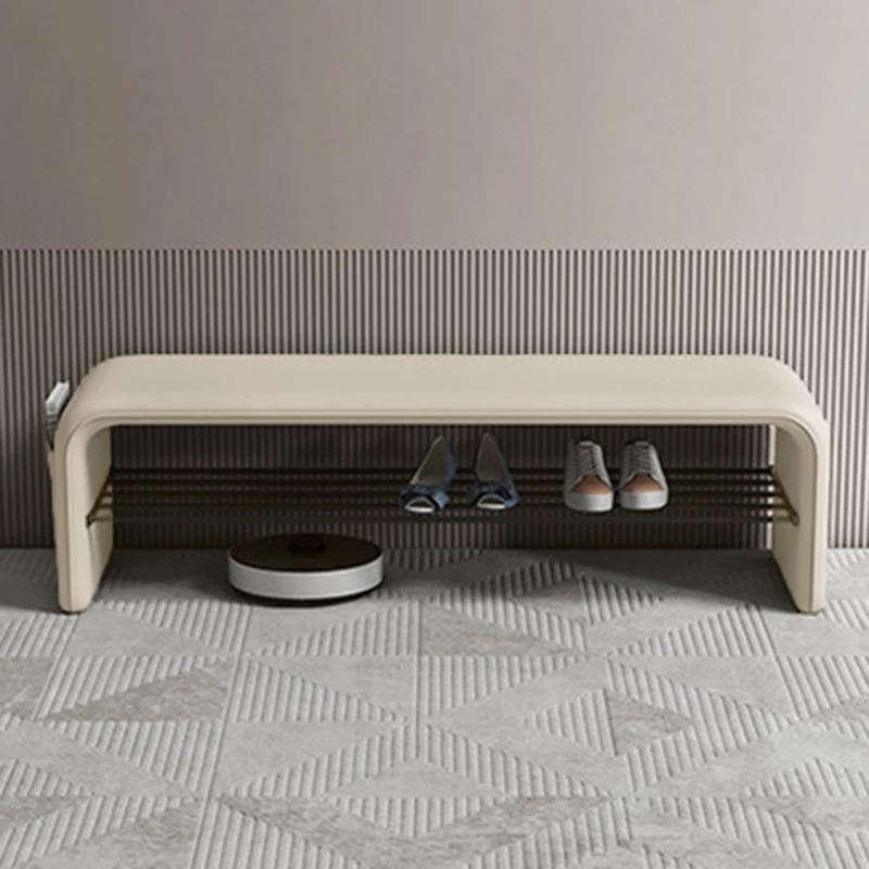 Modern Simplicity Eco-friendly Synthetic Leather Carbon Steel Rectangular Shoe Shelf Bench 2-Tier Storage For Entryway
