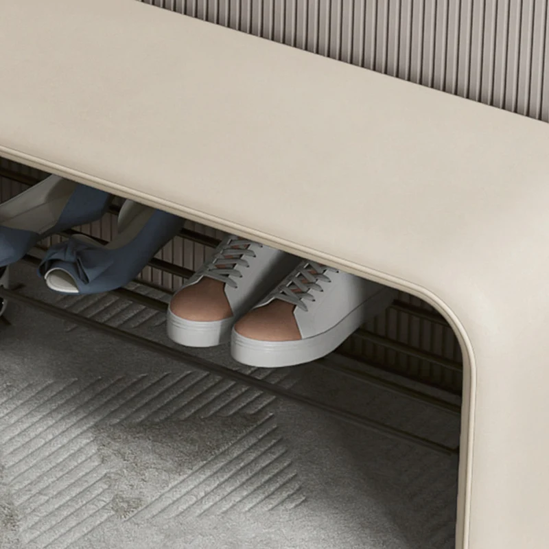 Modern Simplicity Eco-friendly Synthetic Leather Carbon Steel Rectangular Shoe Shelf Bench 2-Tier Storage For Entryway