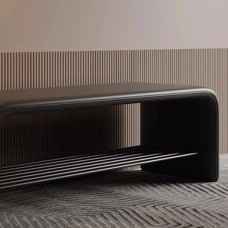 Modern Simplicity Eco-friendly Synthetic Leather Carbon Steel Rectangular Shoe Shelf Bench 2-Tier Storage For Entryway