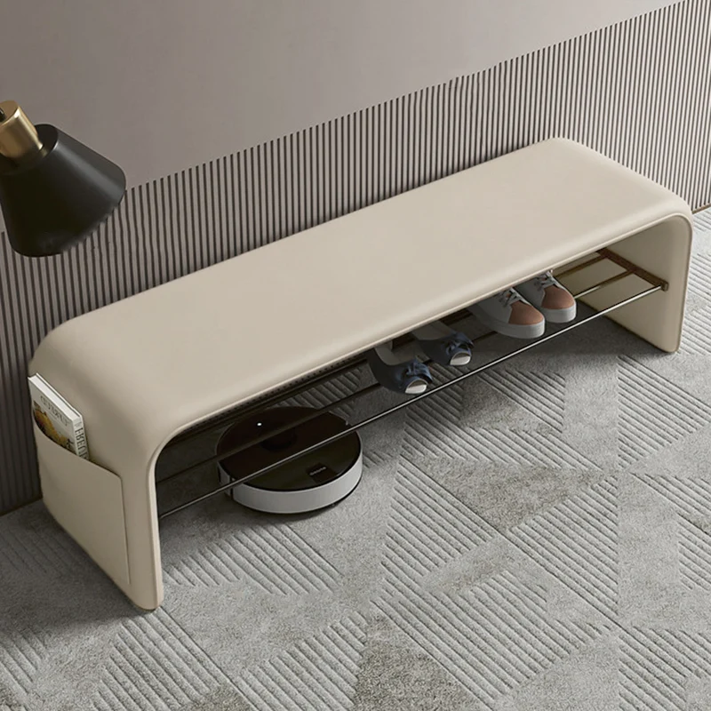 Modern Simplicity Eco-friendly Synthetic Leather Carbon Steel Rectangular Shoe Shelf Bench 2-Tier Storage For Entryway