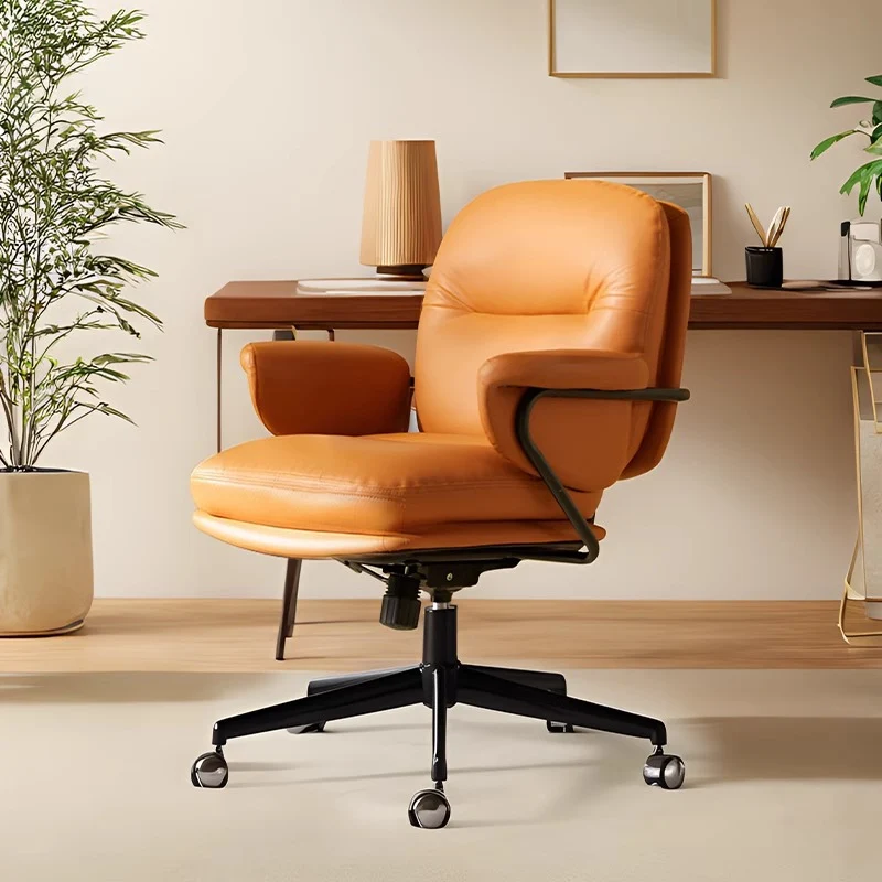 Modern Simplicity Cowhide PU Leather Metal Square Toast Liftable Swivel Desk Chair Backrest Armrest For Home Office
