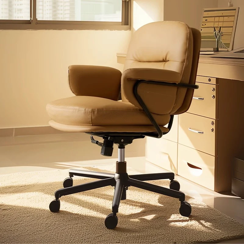 Modern Simplicity Cowhide PU Leather Metal Square Toast Liftable Swivel Desk Chair Backrest Armrest For Home Office
