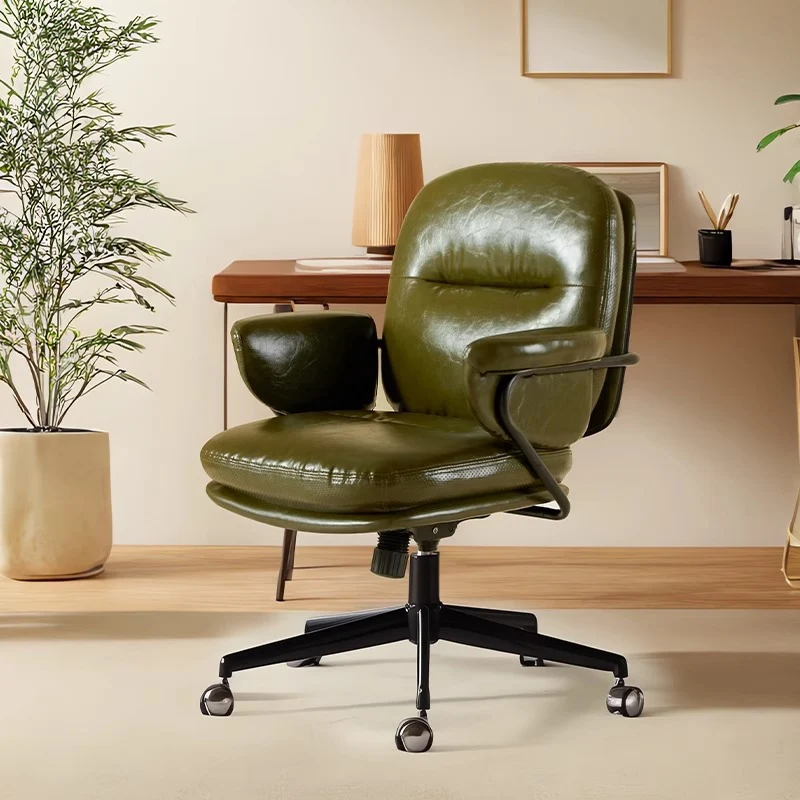 Modern Simplicity Cowhide PU Leather Metal Square Toast Liftable Swivel Desk Chair Backrest Armrest For Home Office