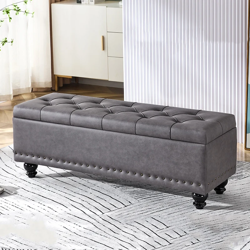 Contemporary Scandinavian Fabric Wood Rectangular Storage Bench Backless For Entryway