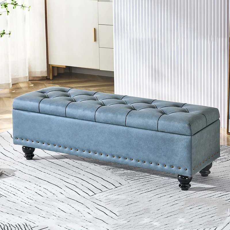 Contemporary Scandinavian Fabric Wood Rectangular Storage Bench Backless For Entryway
