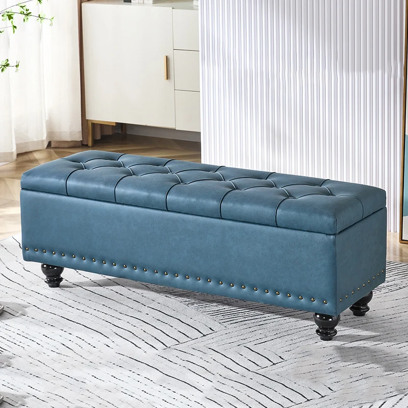 Contemporary Scandinavian Fabric Wood Rectangular Storage Bench Backless For Entryway