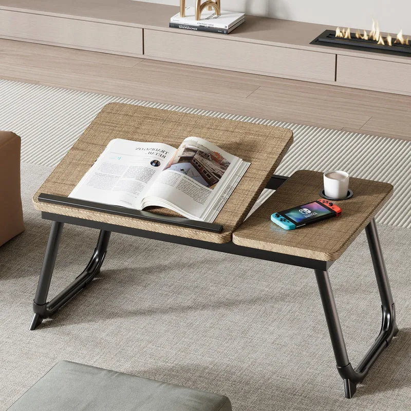 Contemporary Nordic Carbon Steel MDF Rectangular Desks Foldable Angle Adjustable 2-Tray Saucer For Study