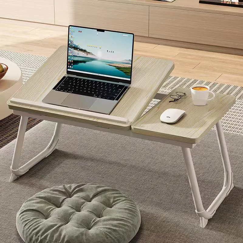 Contemporary Nordic Carbon Steel MDF Rectangular Desks Foldable Angle Adjustable 2-Tray Saucer For Study