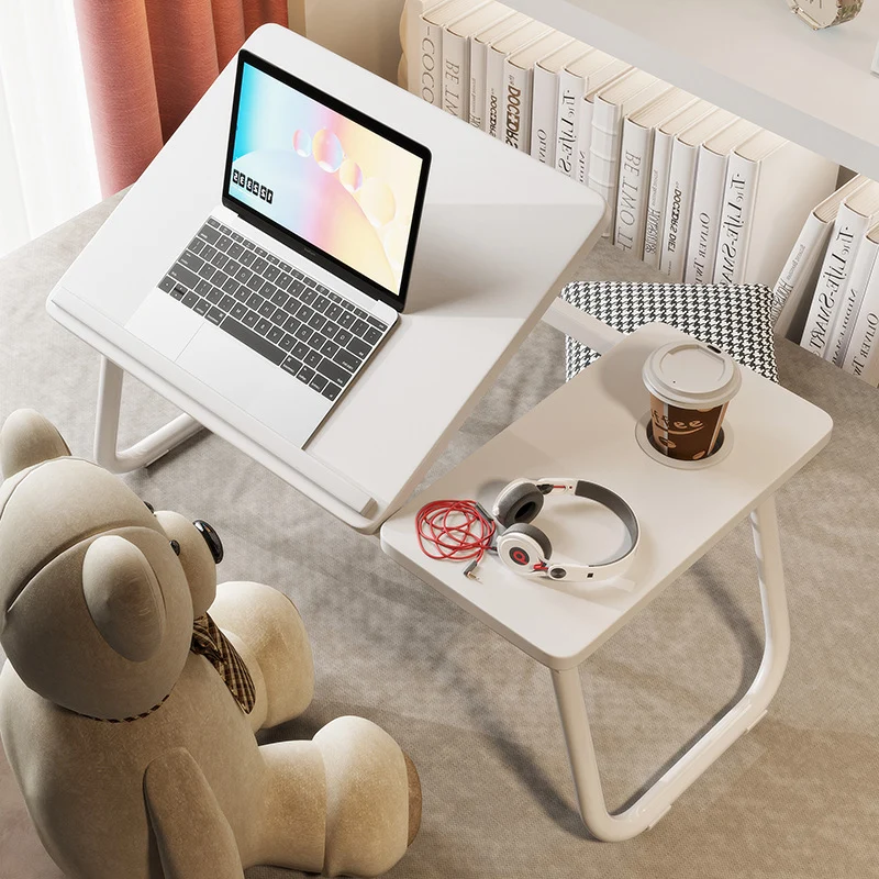 Contemporary Nordic Carbon Steel MDF Rectangular Desks Foldable Angle Adjustable 2-Tray Saucer For Study