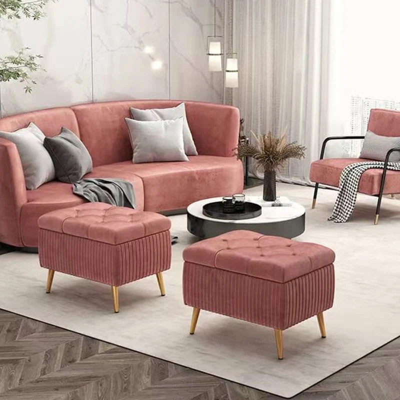 Modern Luxury Flannel Joinery Board Sponge Rectangular Striped Storage Bench Backless For Entryway