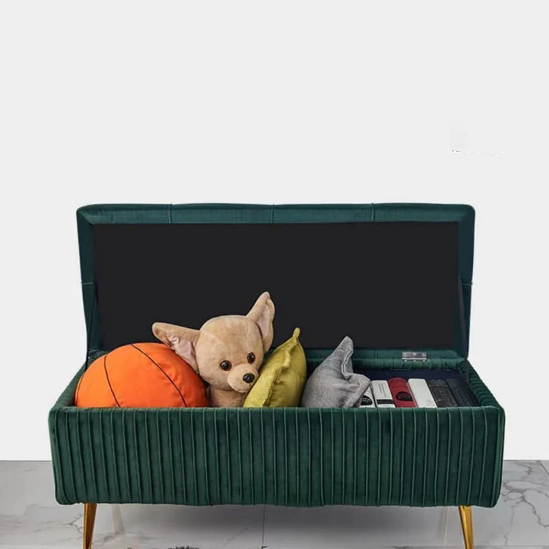Modern Luxury Flannel Joinery Board Sponge Rectangular Striped Storage Bench Backless For Entryway