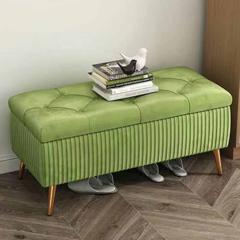 Modern Luxury Flannel Joinery Board Sponge Rectangular Striped Storage Bench Backless For Entryway
