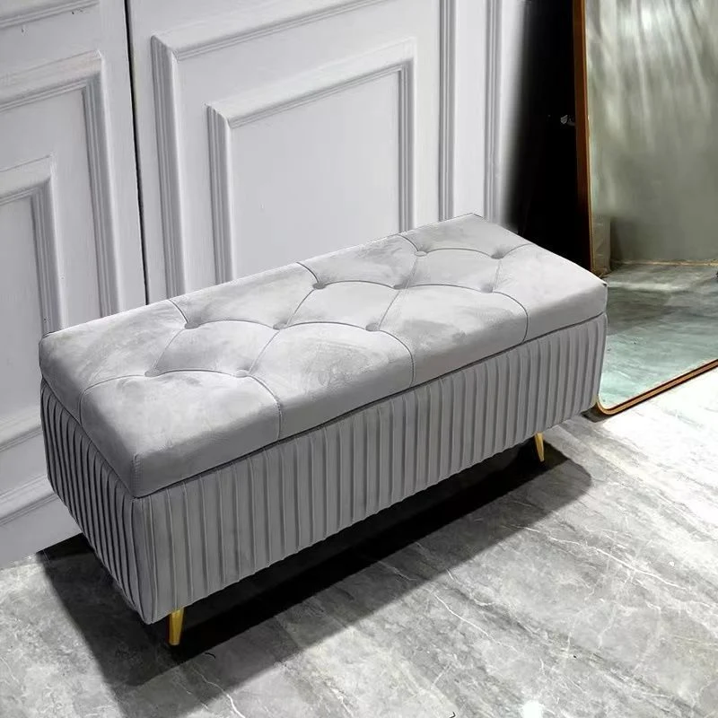 Modern Luxury Flannel Joinery Board Sponge Rectangular Striped Storage Bench Backless For Entryway