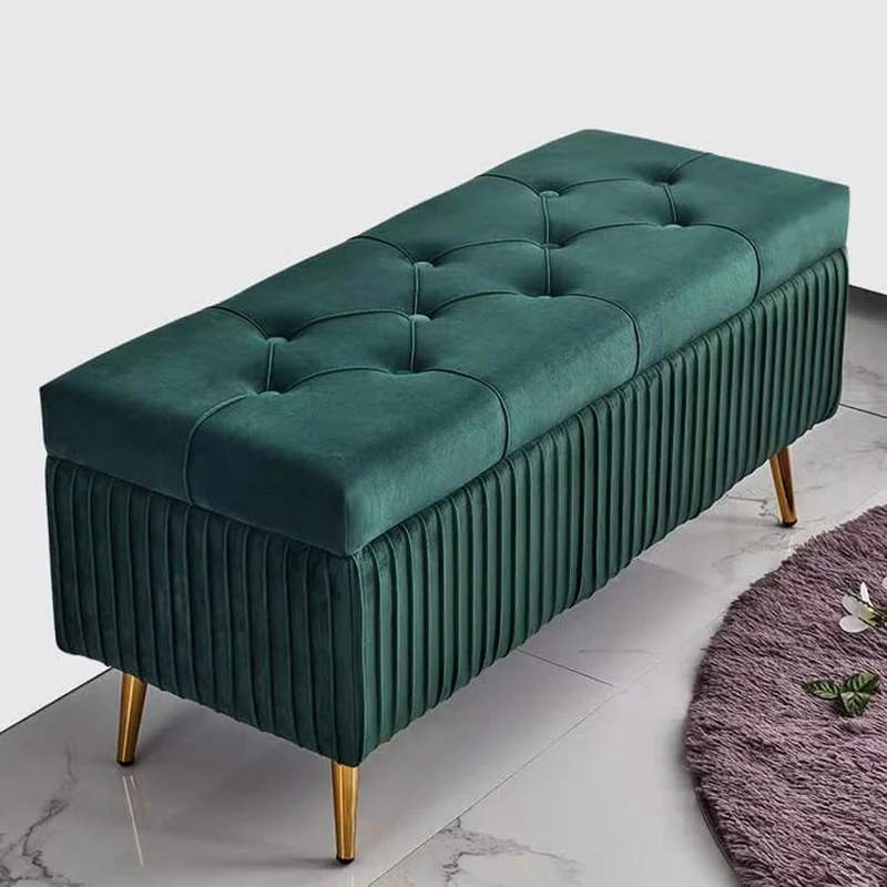 Modern Luxury Flannel Joinery Board Sponge Rectangular Striped Storage Bench Backless For Entryway