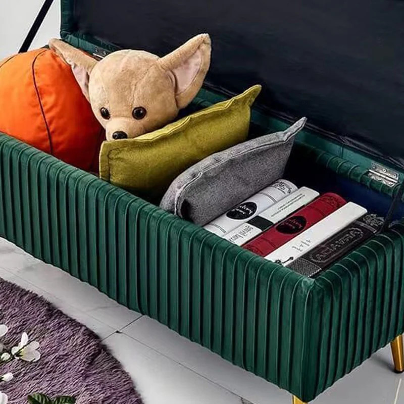 Modern Luxury Flannel Joinery Board Sponge Rectangular Striped Storage Bench Backless For Entryway