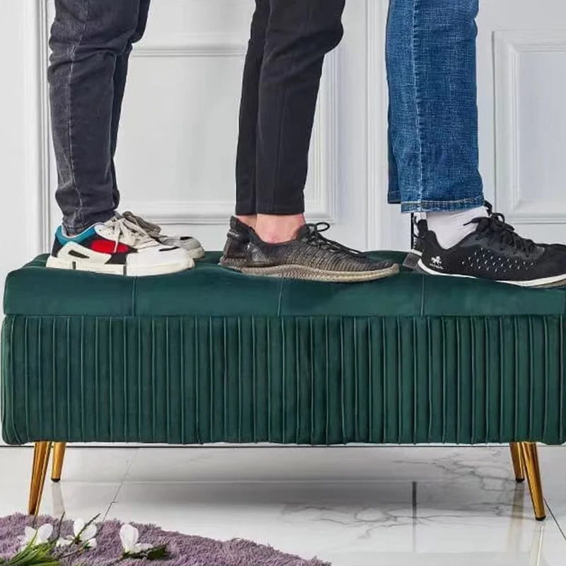 Modern Luxury Flannel Joinery Board Sponge Rectangular Striped Storage Bench Backless For Entryway