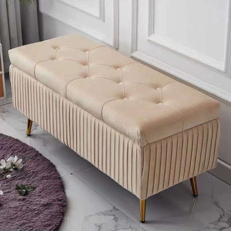 Modern Luxury Flannel Joinery Board Sponge Rectangular Striped Storage Bench Backless For Entryway