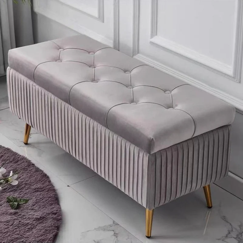 Modern Luxury Flannel Joinery Board Sponge Rectangular Striped Storage Bench Backless For Entryway