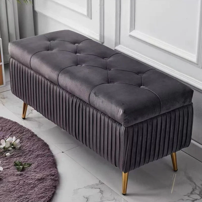 Modern Luxury Flannel Joinery Board Sponge Rectangular Striped Storage Bench Backless For Entryway