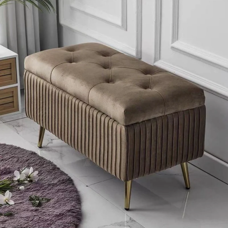 Modern Luxury Flannel Joinery Board Sponge Rectangular Striped Storage Bench Backless For Entryway