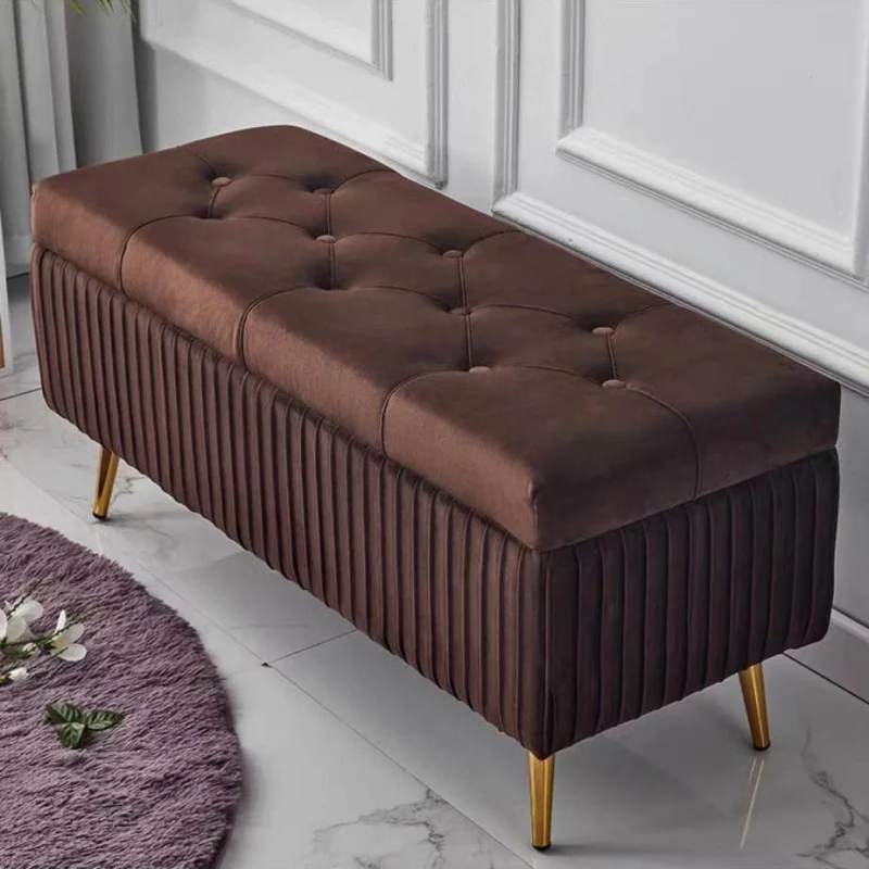 Modern Luxury Flannel Joinery Board Sponge Rectangular Striped Storage Bench Backless For Entryway