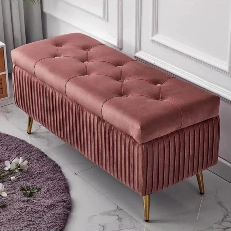 Modern Luxury Flannel Joinery Board Sponge Rectangular Striped Storage Bench Backless For Entryway