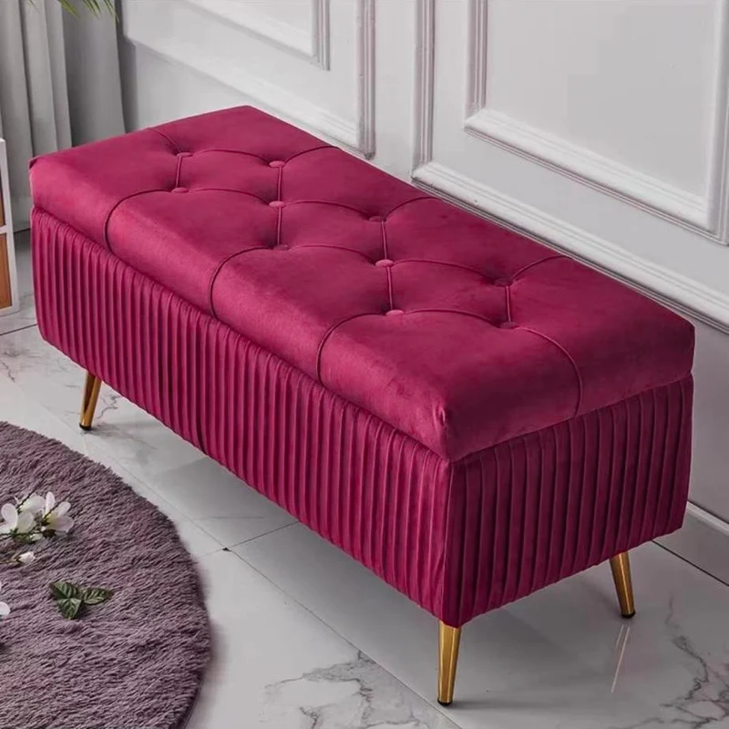 Modern Luxury Flannel Joinery Board Sponge Rectangular Striped Storage Bench Backless For Entryway
