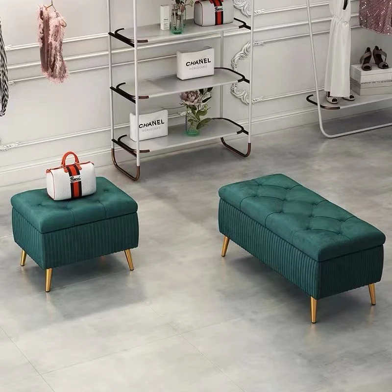 Modern Luxury Flannel Joinery Board Sponge Rectangular Striped Storage Bench Backless For Entryway