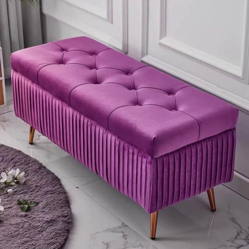 Modern Luxury Flannel Joinery Board Sponge Rectangular Striped Storage Bench Backless For Entryway