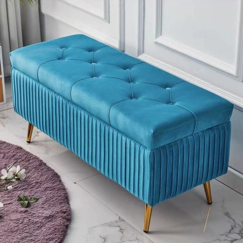 Modern Luxury Flannel Joinery Board Sponge Rectangular Striped Storage Bench Backless For Entryway