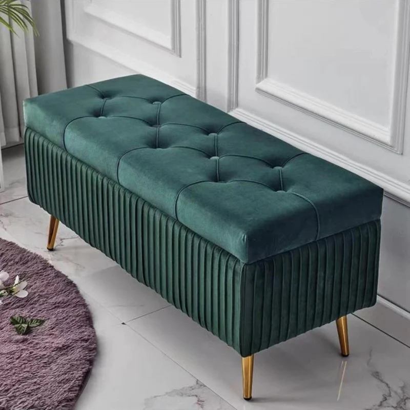 Modern Luxury Flannel Joinery Board Sponge Rectangular Striped Storage Bench Backless For Entryway