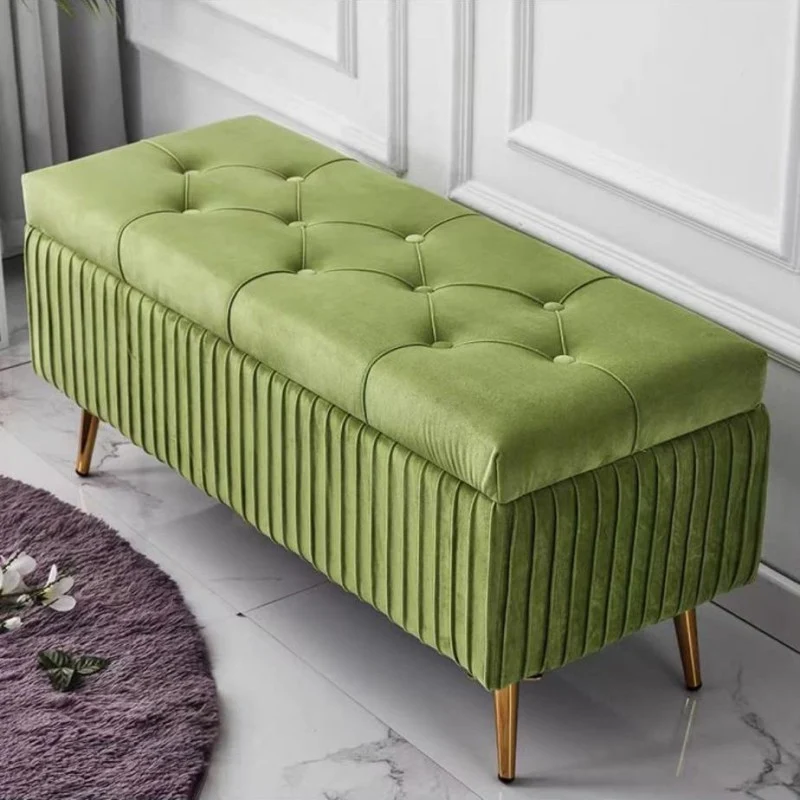 Modern Luxury Flannel Joinery Board Sponge Rectangular Striped Storage Bench Backless For Entryway