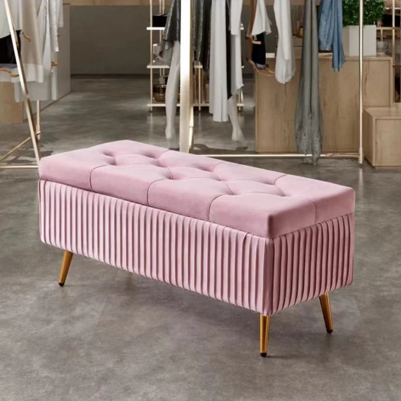 Modern Luxury Flannel Joinery Board Sponge Rectangular Striped Storage Bench Backless For Entryway