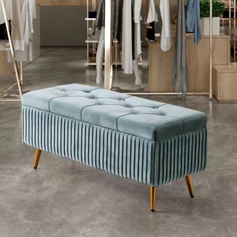 Modern Luxury Flannel Joinery Board Sponge Rectangular Striped Storage Bench Backless For Entryway