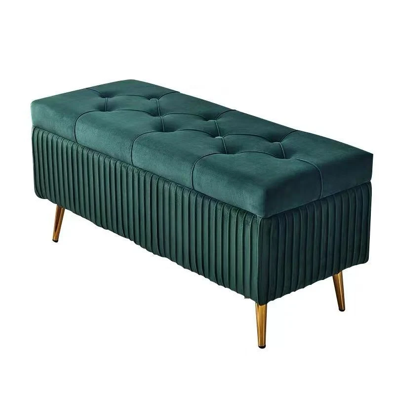 Modern Luxury Flannel Joinery Board Sponge Rectangular Striped Storage Bench Backless For Entryway