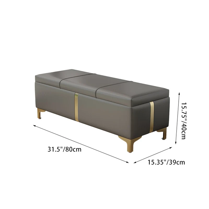 Contemporary Scandinavian Faux Leather Wood Titanium Alloy Sponge Rectangular Storage Bench Backless For Entryway